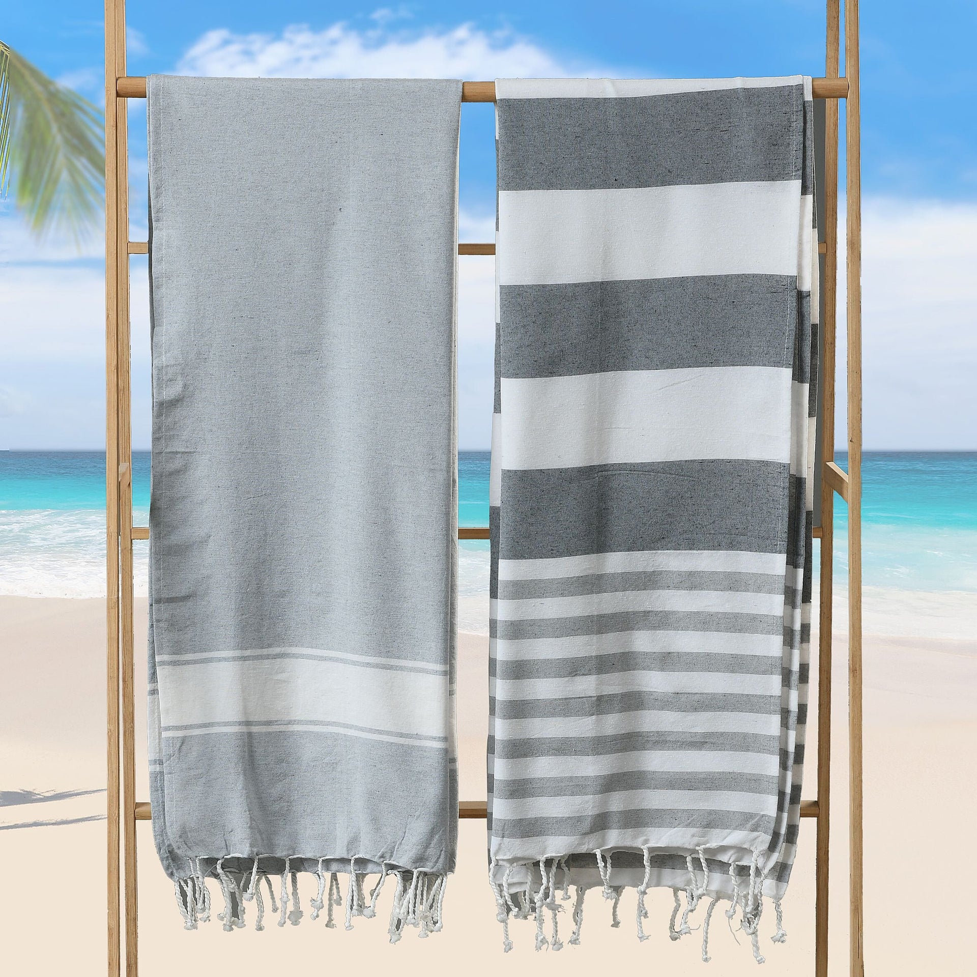 Cotton Stripe Towel (Size 90x170 cm) - Grey 7771722 0