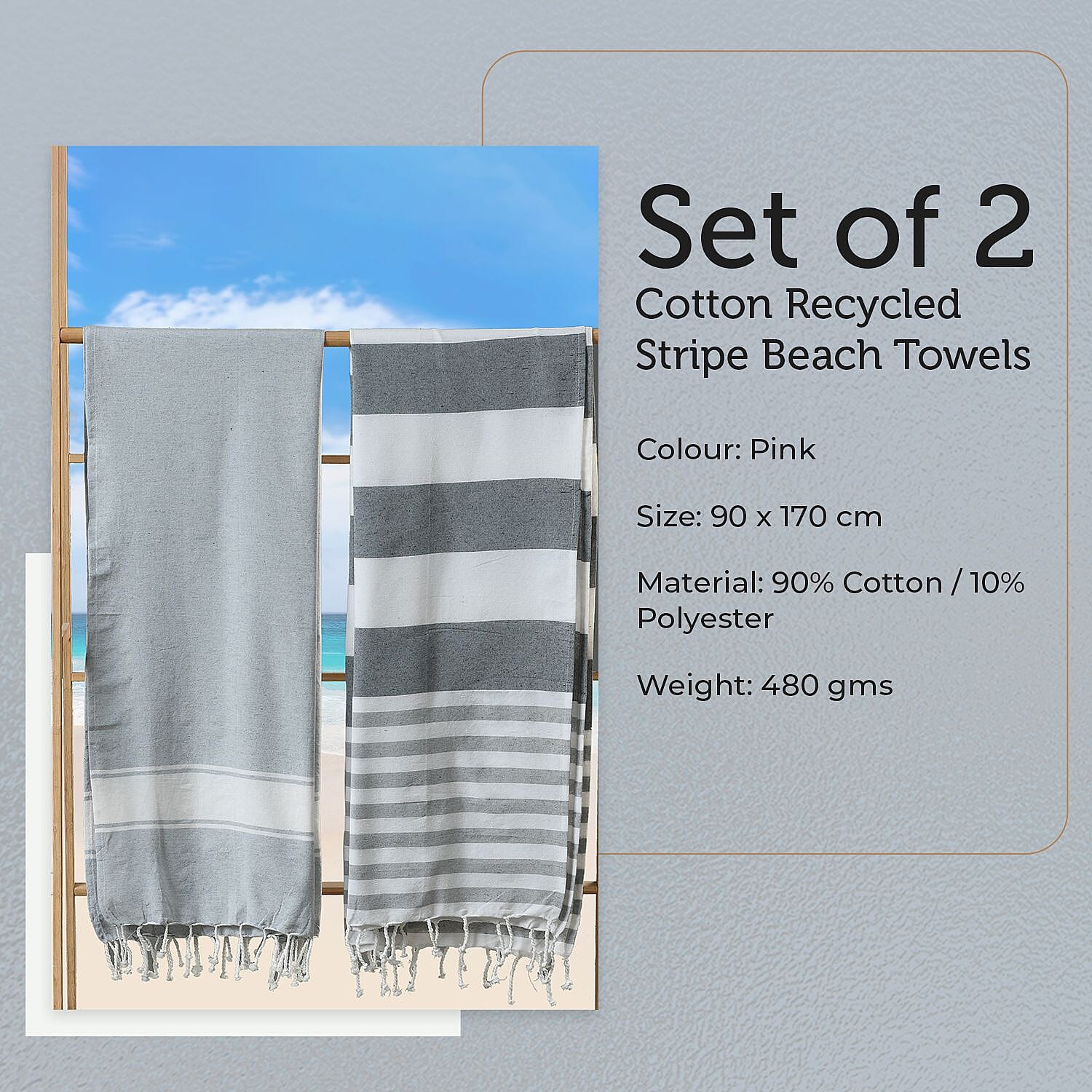 Cotton Stripe Towel (Size 90x170 cm) - Grey 7771722 4