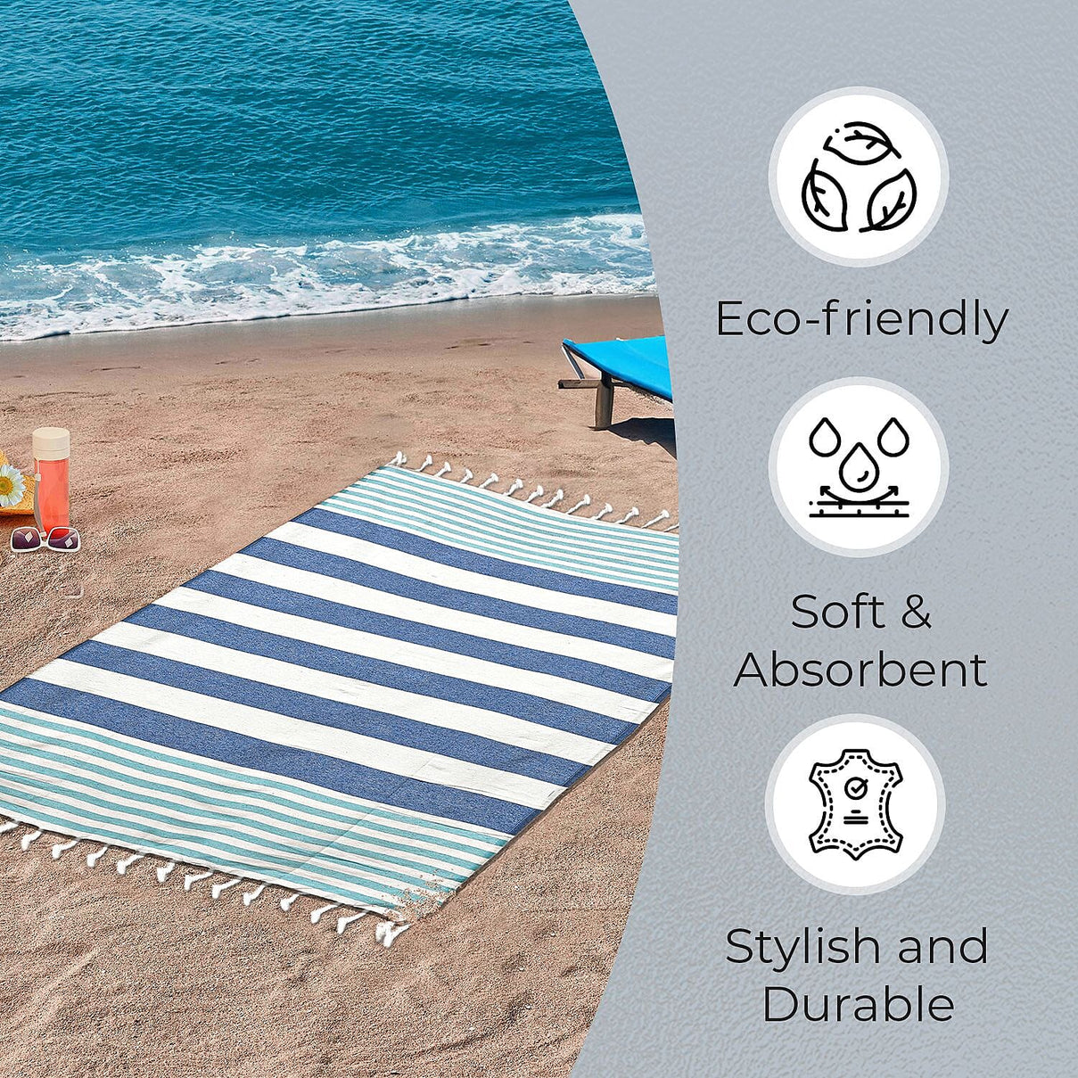 Cotton Stripe Towel (Size 90x170 cm) - Grey 7771722 6