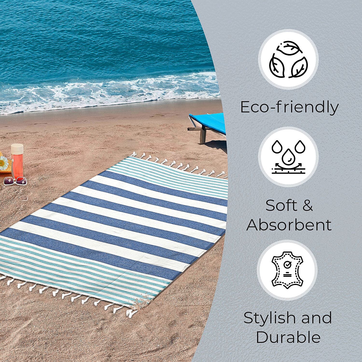 Cotton Stripe Towel (Size 90x170 cm) - Grey 7771722 6