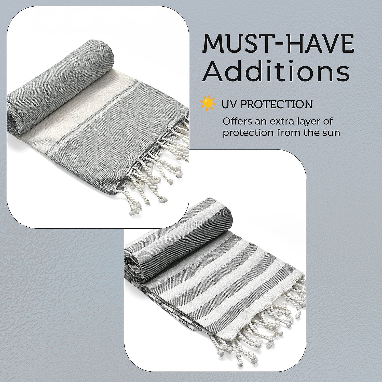 Cotton Stripe Towel (Size 90x170 cm) - Grey 7771722 7