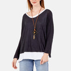 Nova of London Double Layer Cotton Top with Detachable Necklace (One Size) - Charcoal