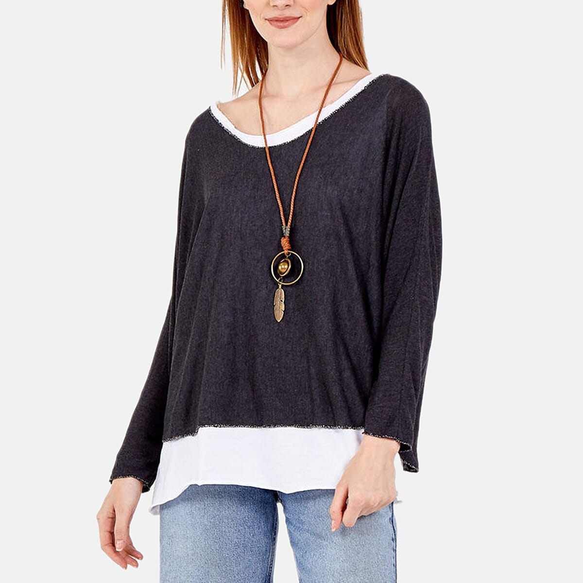 Pure Cotton Double Layer Women's Top with Necklace 7731332 0