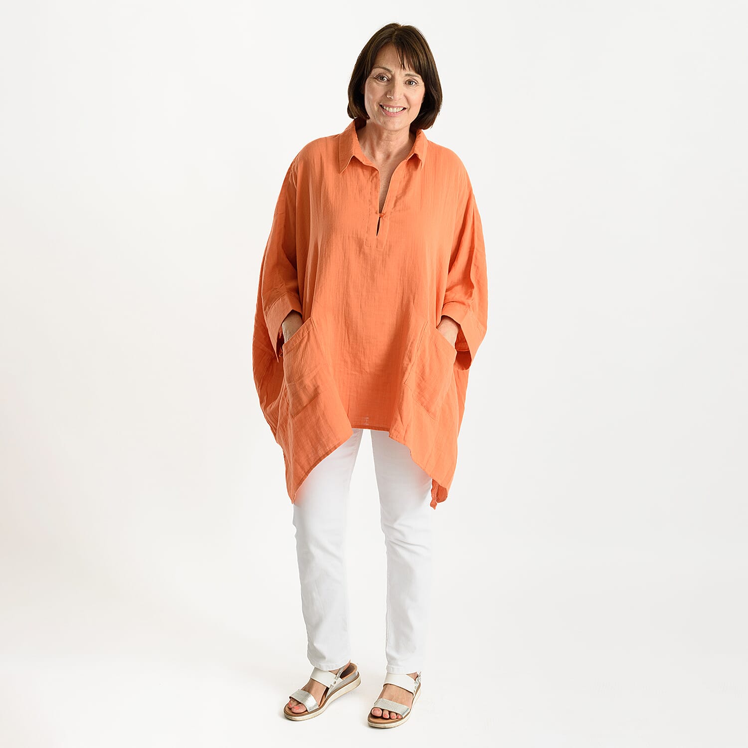 TAMSY Pure Cotton Oversized Top with Pockets 7504448 0