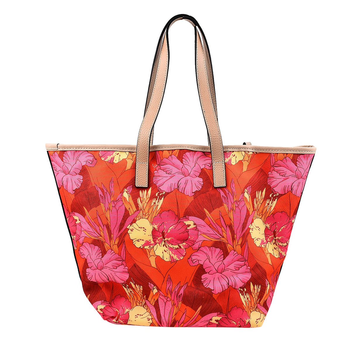 KTD by Kenzo Takada Leather and Cotton Canvas Floral Printed Tote Bag with Wristlet - Red, Pink and Yellow 7514885 2