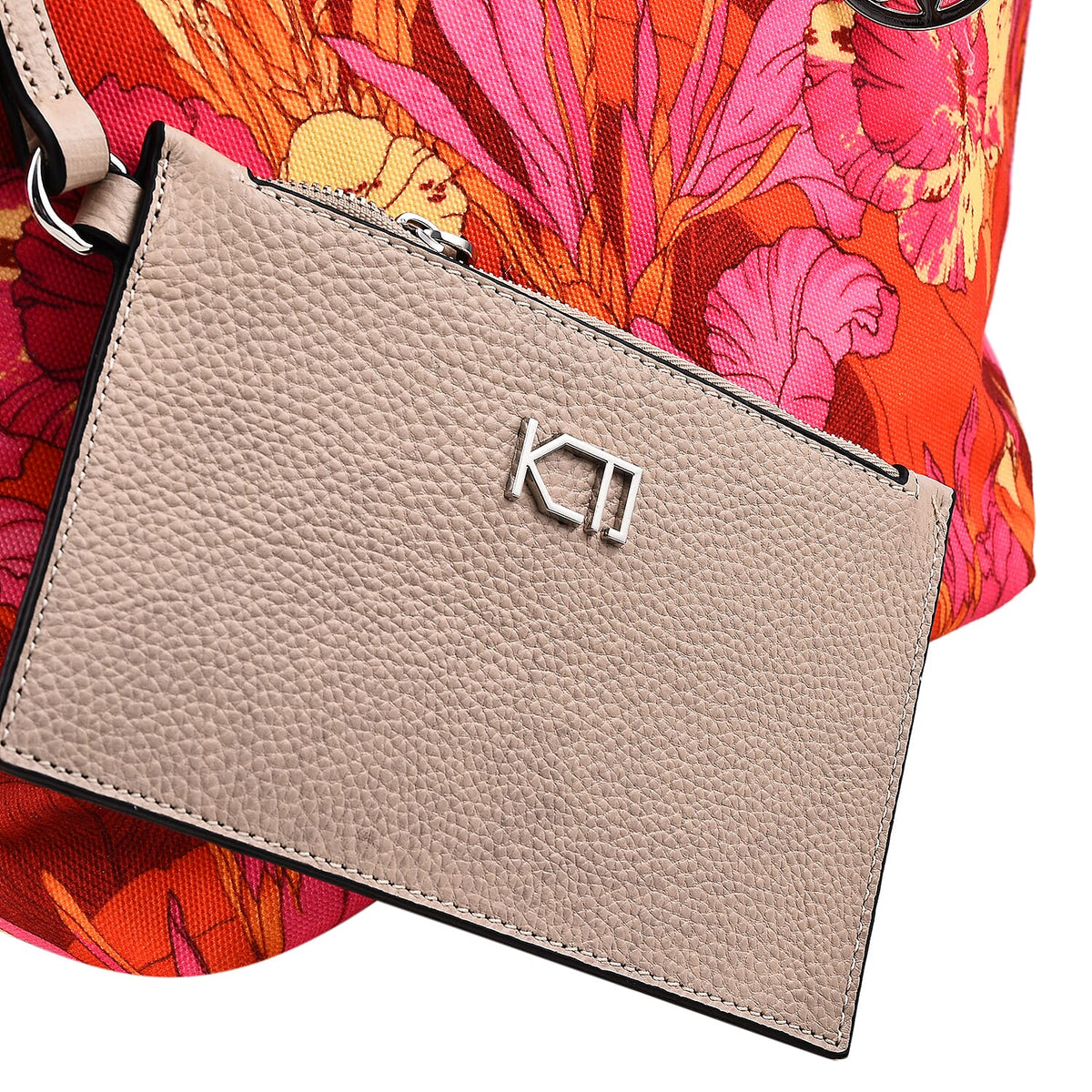KTD by Kenzo Takada Leather and Cotton Canvas Floral Printed Tote Bag with Wristlet - Red, Pink and Yellow 7514885 3