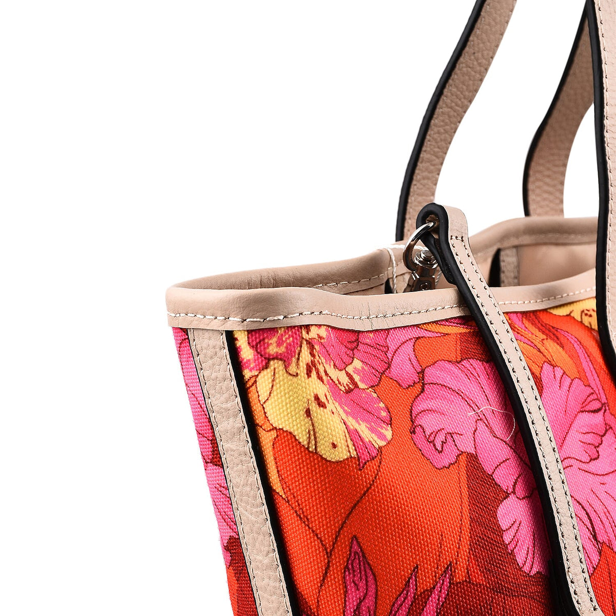 KTD by Kenzo Takada Leather and Cotton Canvas Floral Printed Tote Bag with Wristlet - Red, Pink and Yellow 7514885 4