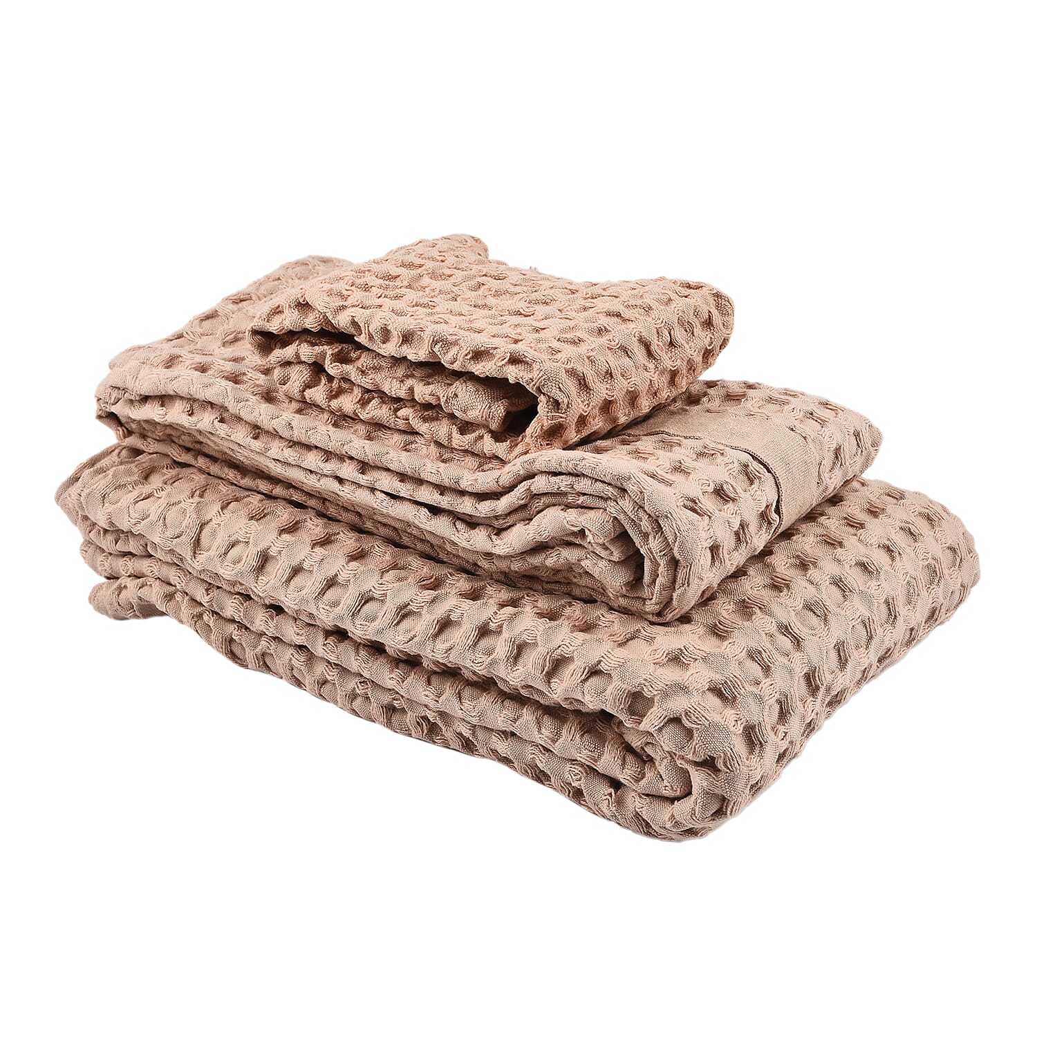 The Organic Company Closeout - 3 Piece Set - Big Waffle Bath Mat, Big Waffle Hand Towel &amp; Big Waffle Cloth - Rose 7578087 0