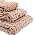 The Organic Company Closeout - 3 Piece Set - Big Waffle Bath Mat, Big Waffle Hand Towel - Big Waffle Cloth - Rose
