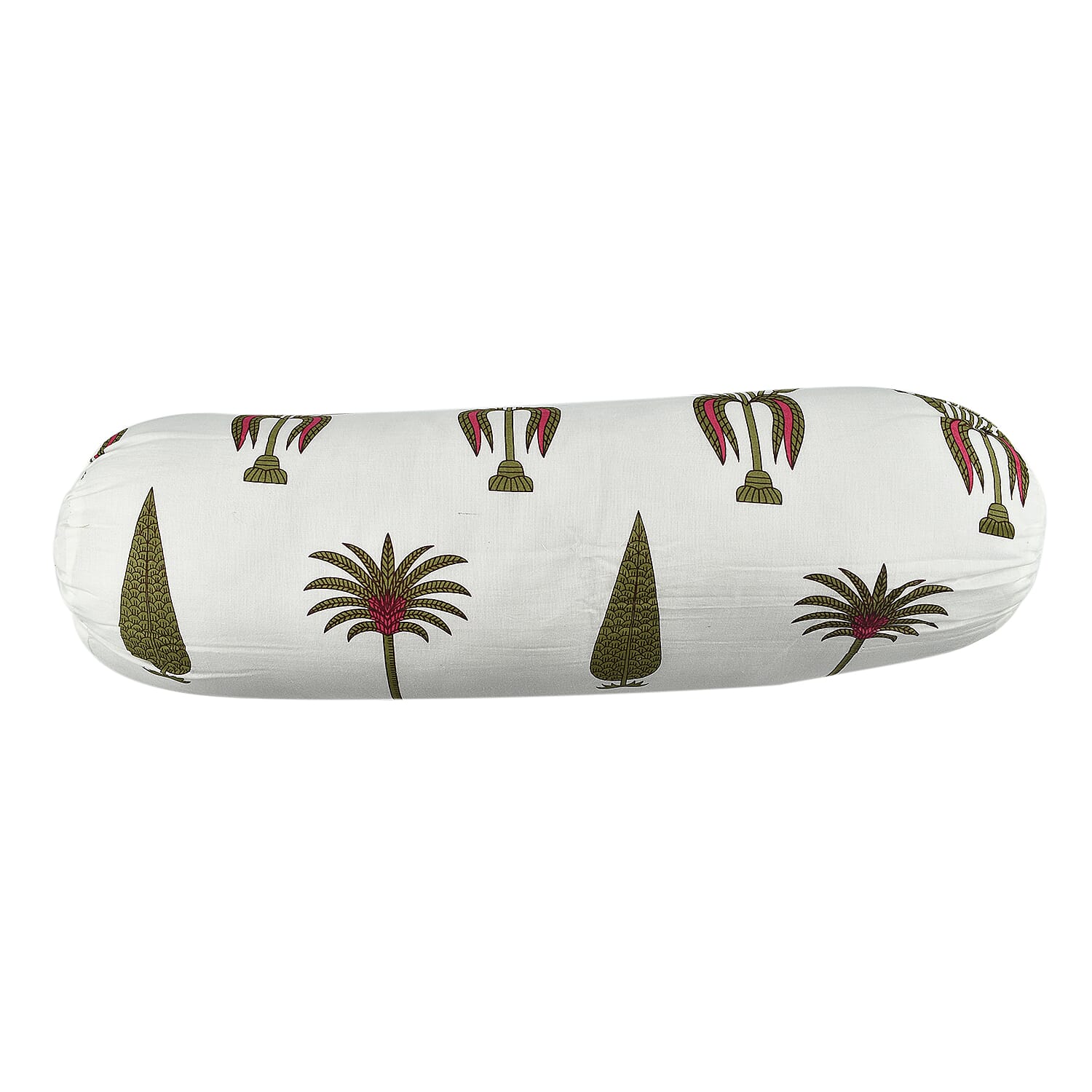 Cotton Block Printed Bolster with Poly Fiber Filling (Size 50x16 Cm) - Olive 8953630 0