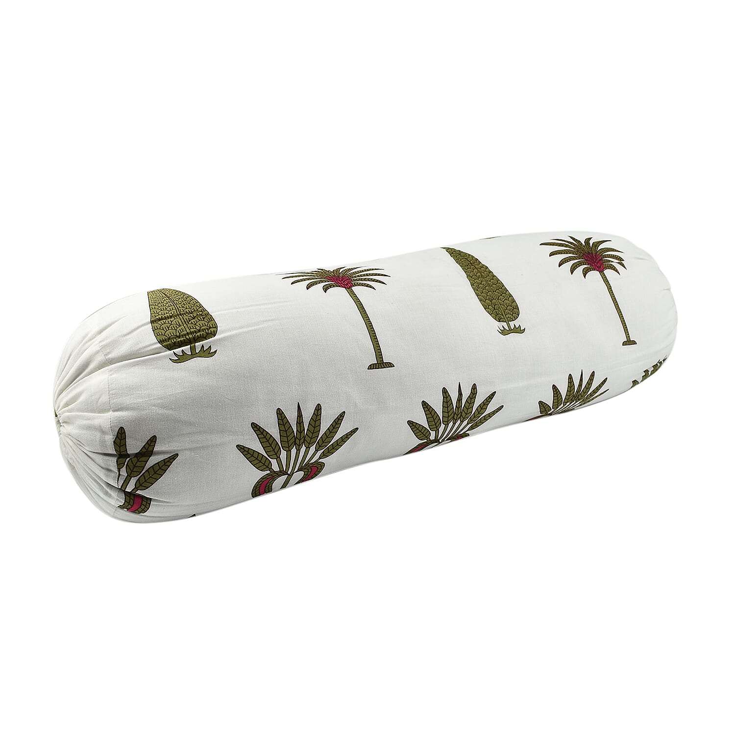 Cotton Block Printed Bolster with Poly Fiber Filling (Size 50x16 Cm) - Olive 8953630 4