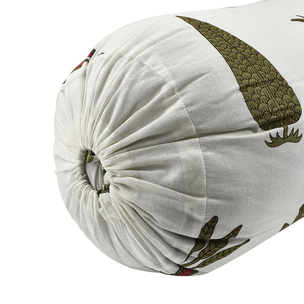 Cotton Block Printed Bolster with Poly Fiber Filling (Size 50x16 Cm) - Olive 8953630 5