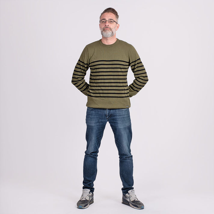 Men's Striped Woven Crew Neck Cotton Jumper 7812739 1