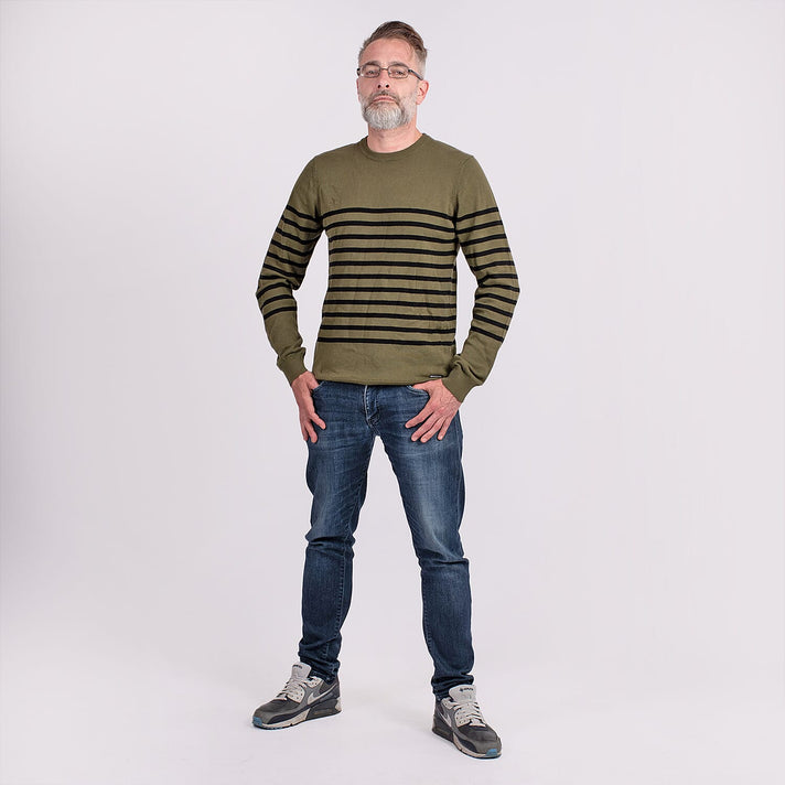 Men's Striped Woven Crew Neck Cotton Jumper 7812739 2