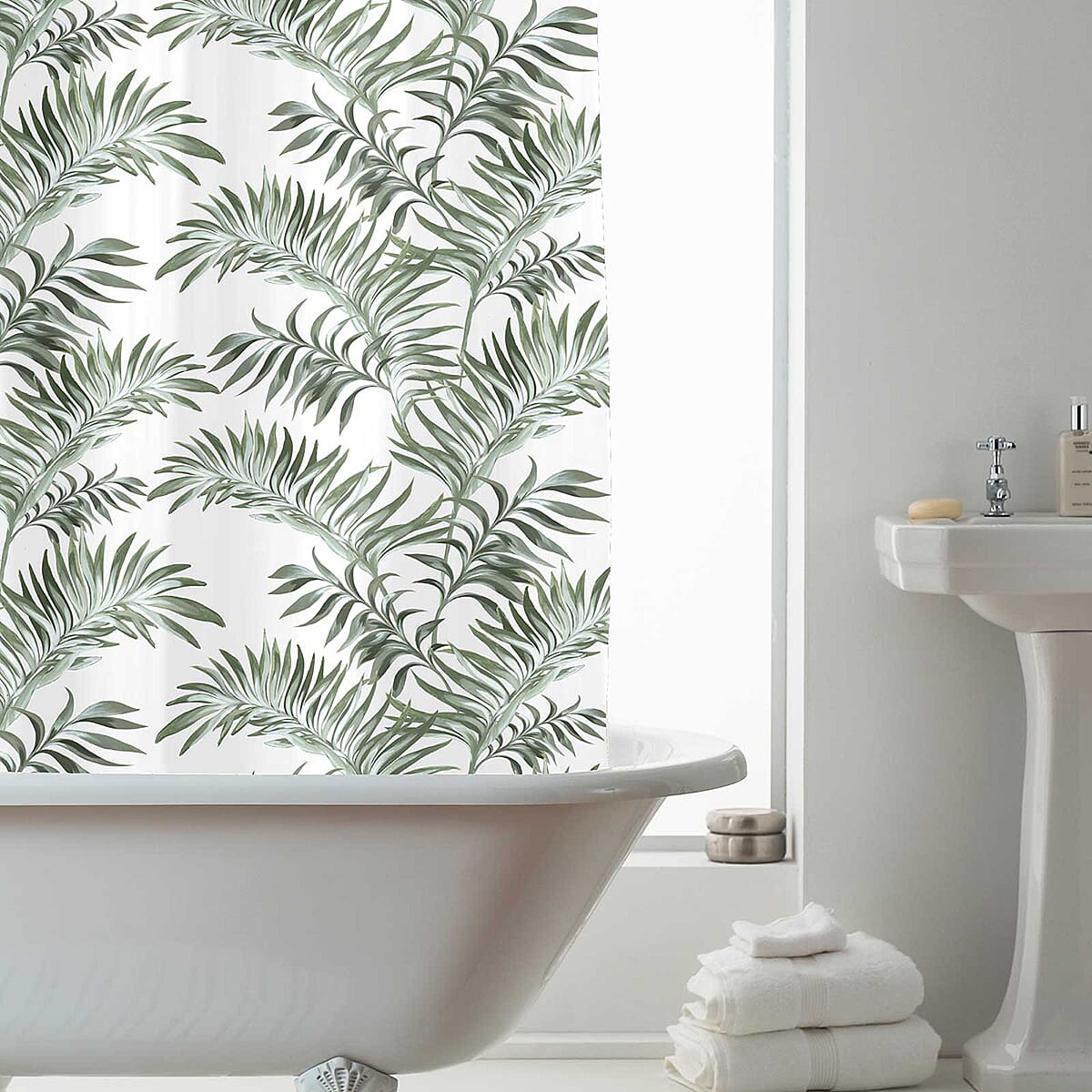 Country Club Leaf Design Shower Curtain with Hooks (180x180cm) - Dark Green 8196676 0