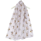 Countryside Bunny Rabbit Printed Scarf (Size 90 x 180 Cm) - Beige