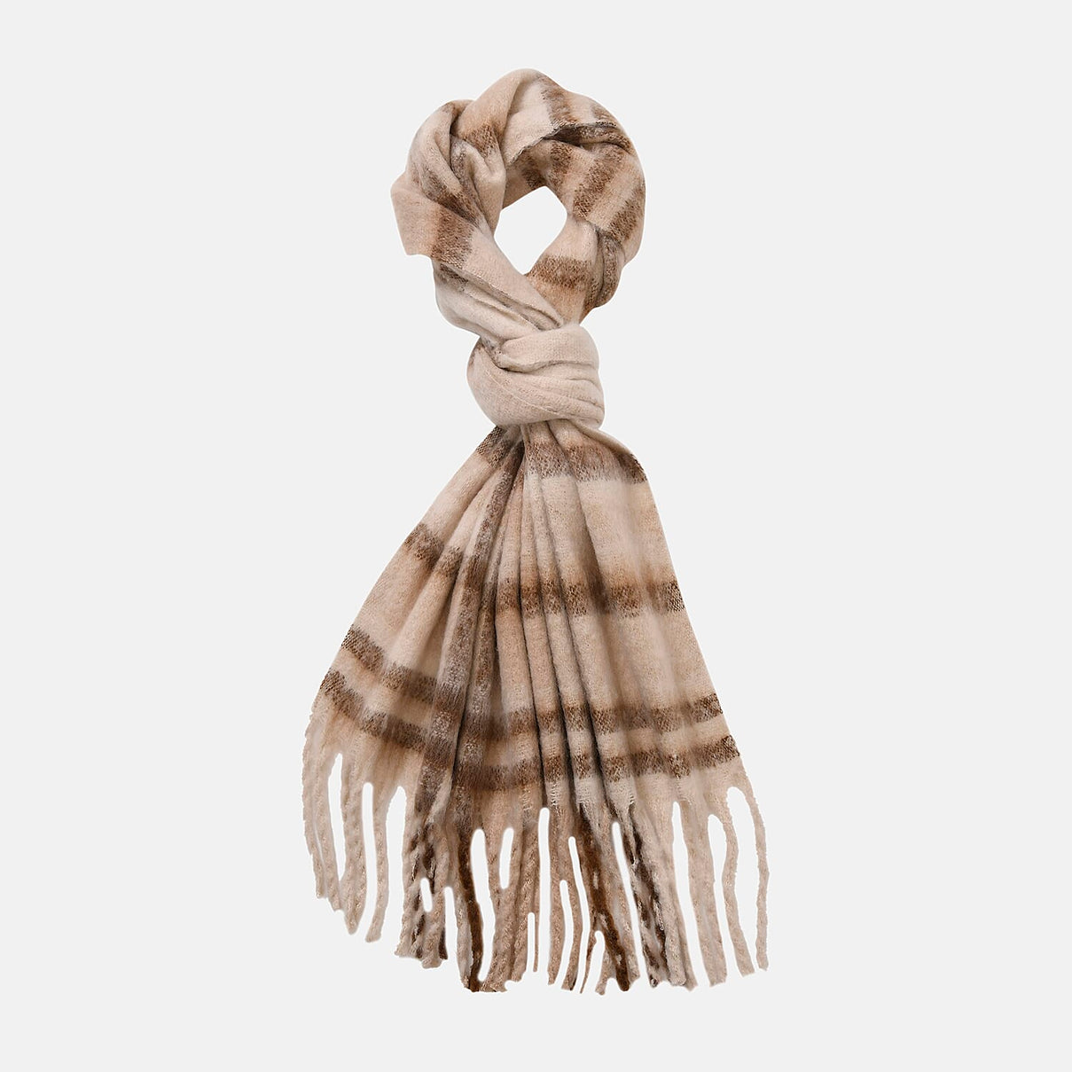 Cozy Checkered Woven Scarf with Fringes (Size 190x47cm) - Beige 7847154 4
