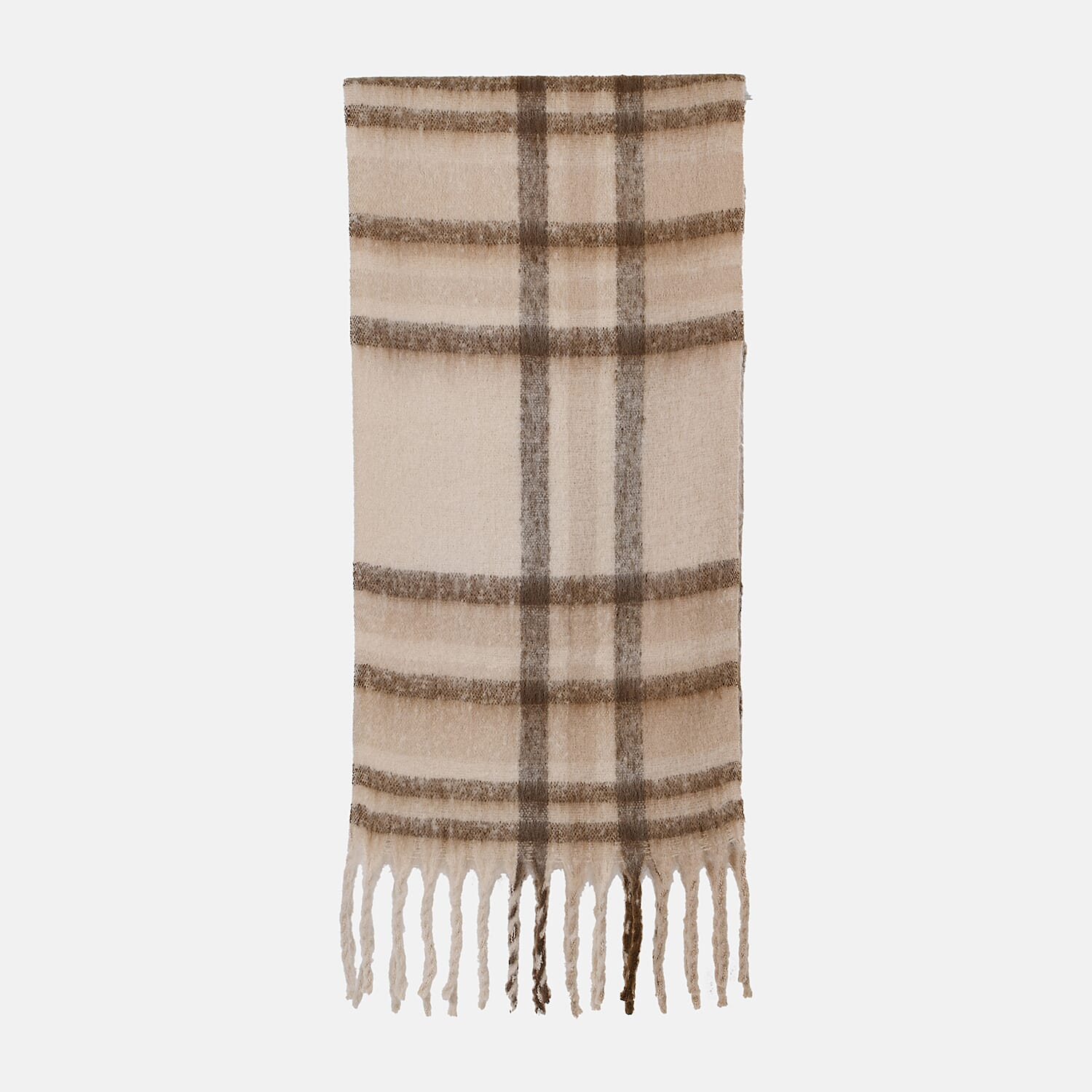 Cozy Checkered Woven Scarf with Fringes (Size 190x47cm) - Beige 7847154 5