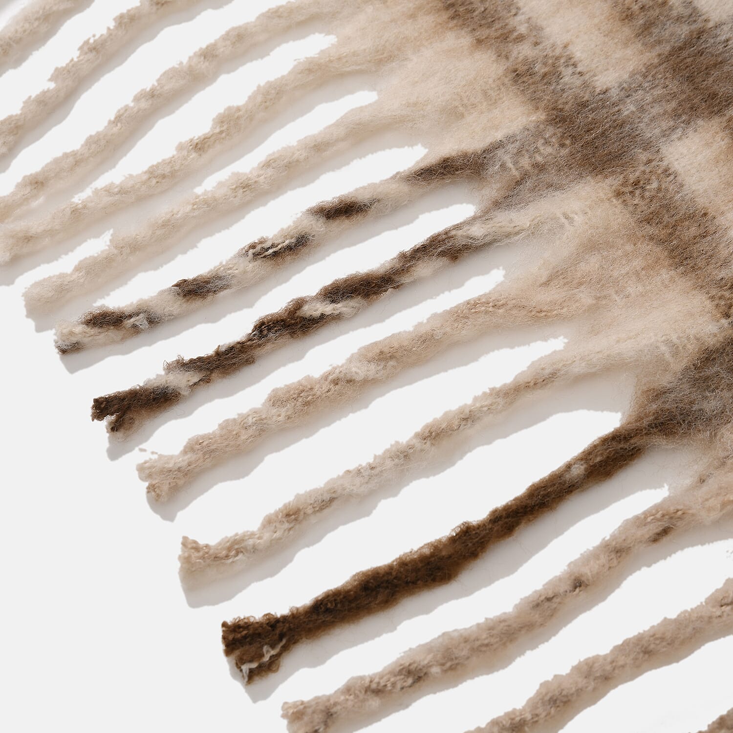 Cozy Checkered Woven Scarf with Fringes (Size 190x47cm) - Beige 7847154 6