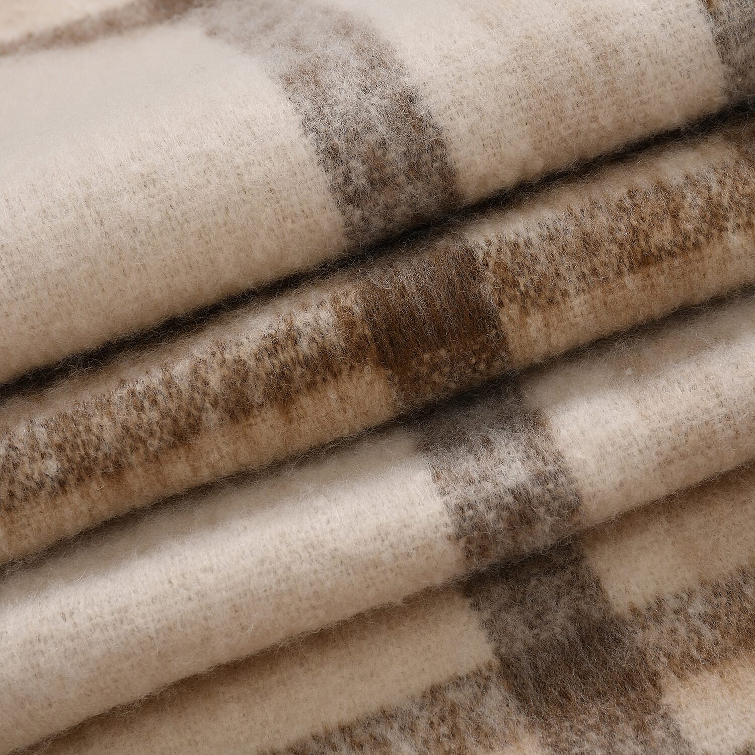 Cozy Checkered Woven Scarf with Fringes (Size 190x47cm) - Beige 7847154 7