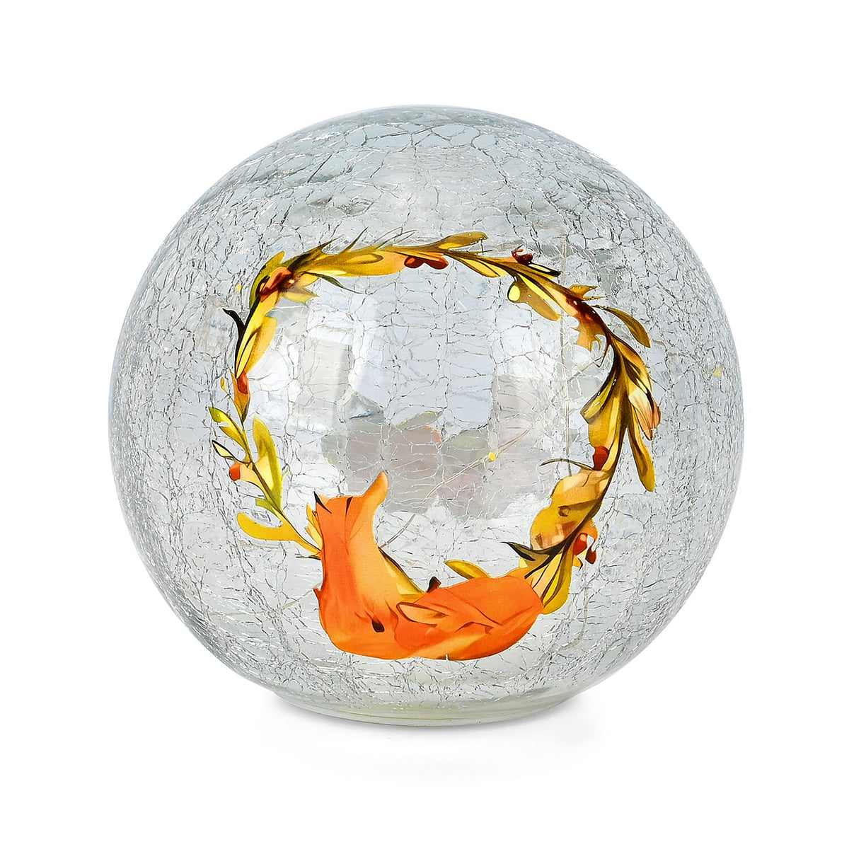 Cracked Glass Sphere Table Lamp with Foxes and Christmas Wreath Pattern (Size 15x15x14 Cm) - Multi 7577957 0