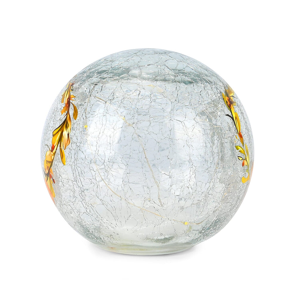 Cracked Glass Sphere Table Lamp with Foxes & Christmas Wreath Pattern (Size 15x15x14 Cm) - Multi