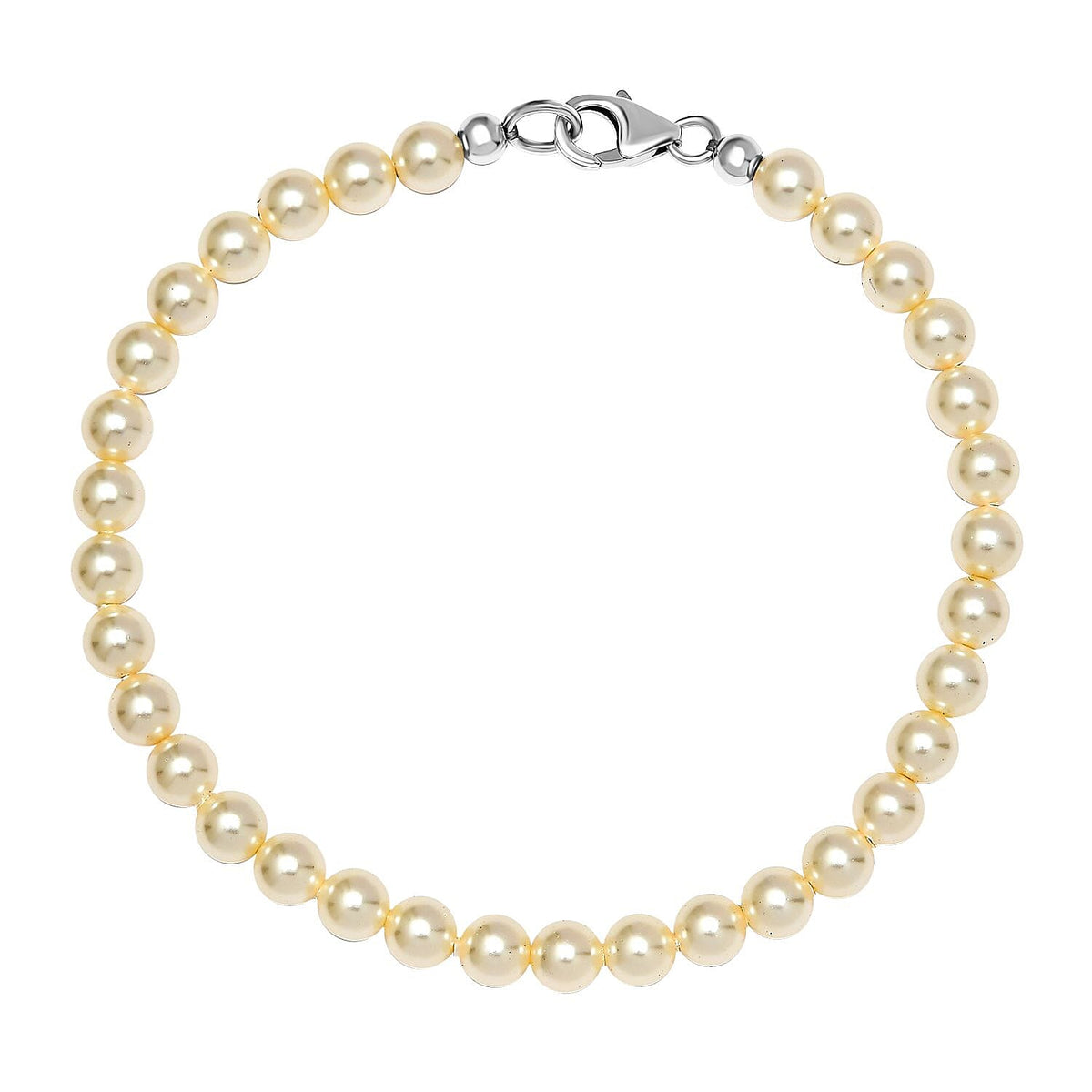 One Time Closeout - Cream Pearl Finest Austrian Crystal Beads Bracelet (Size - 7.5) in Platinum Overlay Sterling Silver 7657925 0