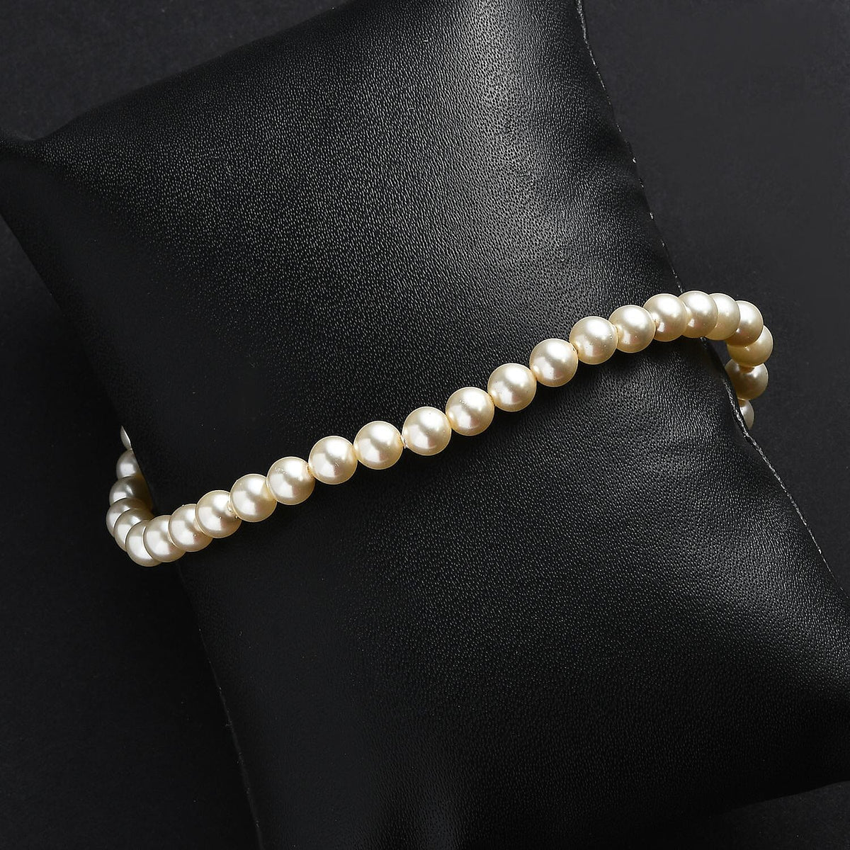 One Time Closeout - Cream Pearl Finest Austrian Crystal Beads Bracelet (Size - 7.5) in Platinum Overlay Sterling Silver 7657925 1