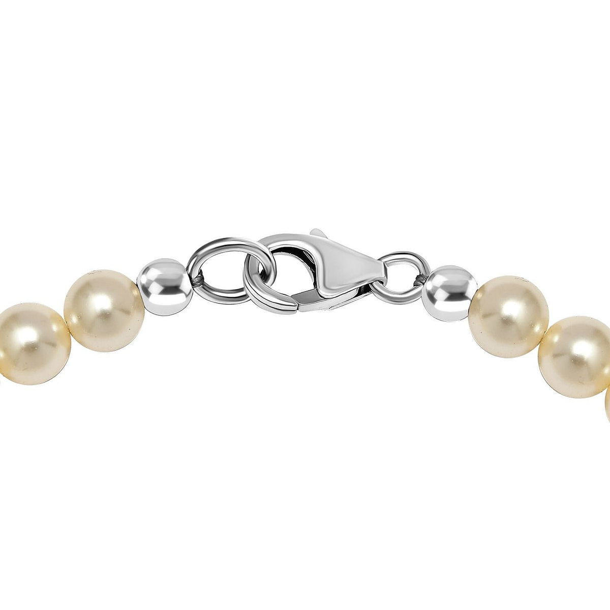 One Time Closeout - Cream Pearl Finest Austrian Crystal Beads Bracelet (Size - 7.5) in Platinum Overlay Sterling Silver 7657925 3