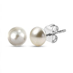 Cream Pearl Swarovski Crystal Solitaire Stud Push Post Earring in Platinum Overlay Sterling Silver 1.83 Ct.