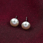Cream Pearl Swarovski Crystal Solitaire Stud Push Post Earring in Platinum Overlay Sterling Silver 1.83 Ct.