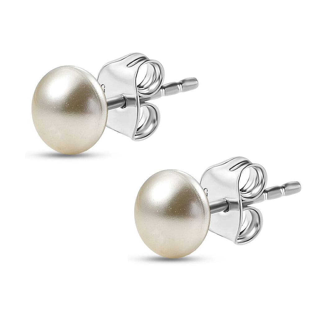 Cream Pearl Swarovski Crystal Solitaire Stud Push Post Earring in Platinum Overlay Sterling Silver 1.83 Ct.
