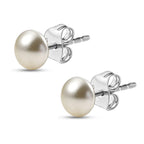 Cream Pearl Swarovski Crystal Solitaire Stud Push Post Earring in Platinum Overlay Sterling Silver 1.83 Ct.