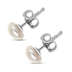 Cream Pearl Swarovski Crystal Solitaire Stud Push Post Earring in Platinum Overlay Sterling Silver 1.83 Ct.