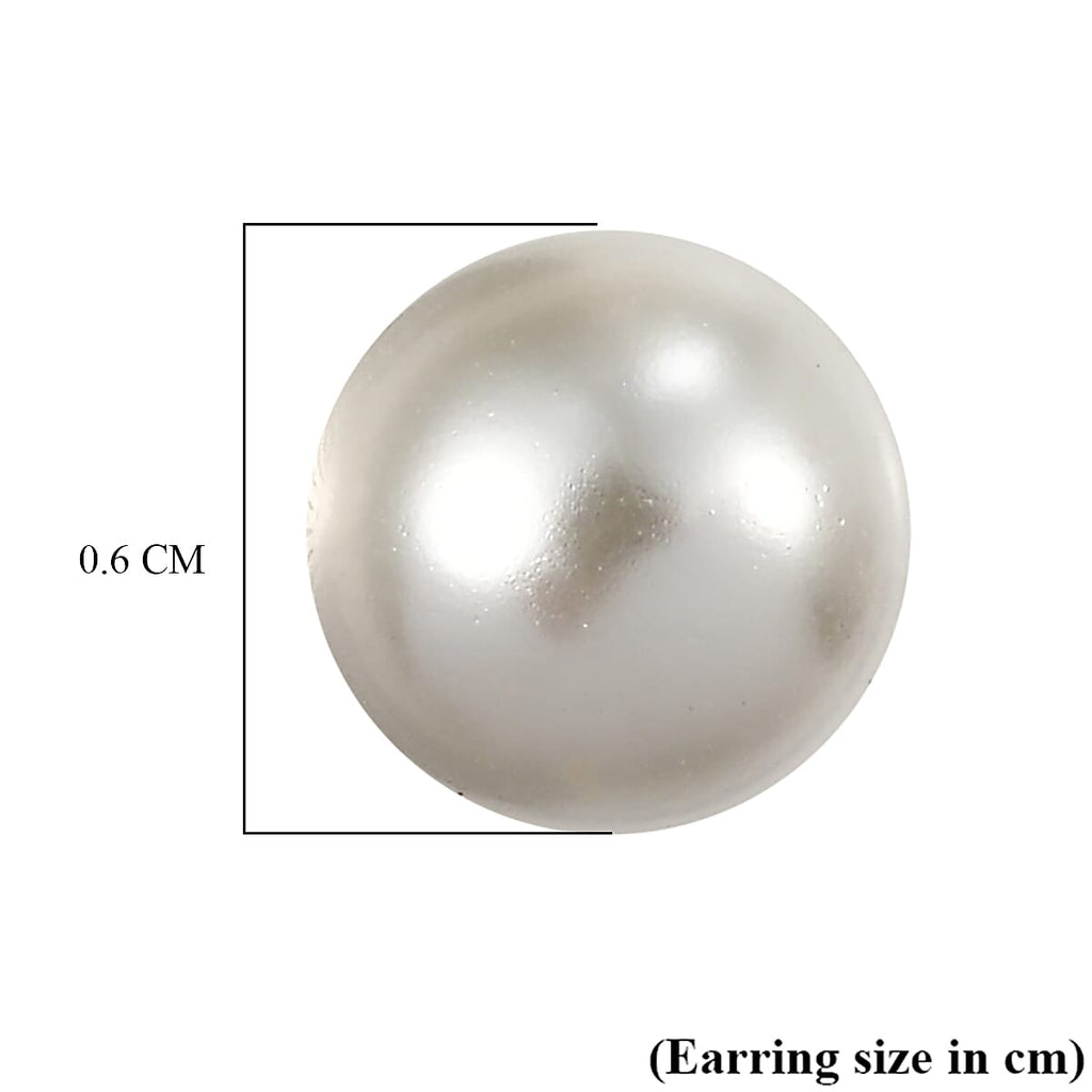 Cream Pearl Swarovski Crystal Solitaire Stud Push Post Earring in Platinum Overlay Sterling Silver 1.83 Ct.