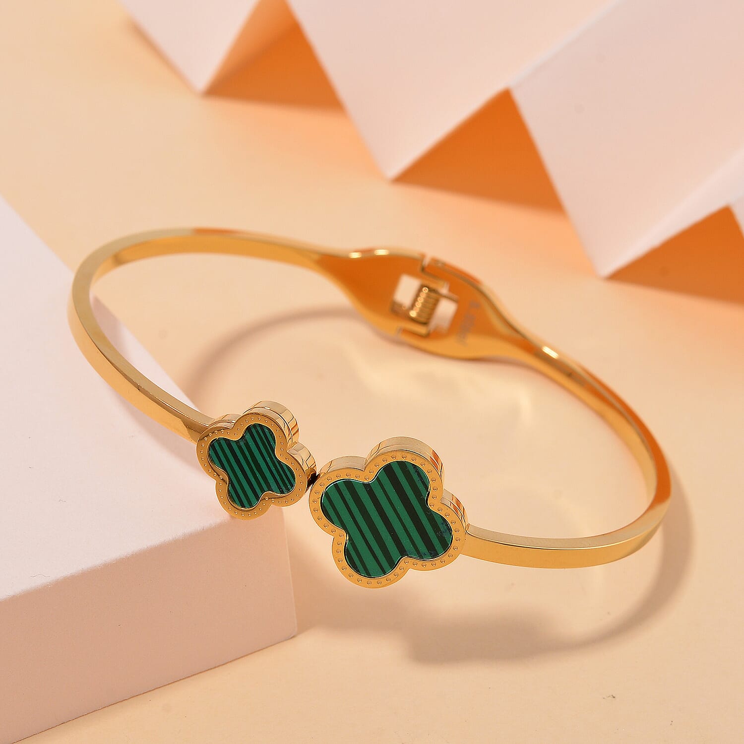 Designer Inspired- Created Malachite Bangle in Yellow Tone (Size - 7) 7929855 1