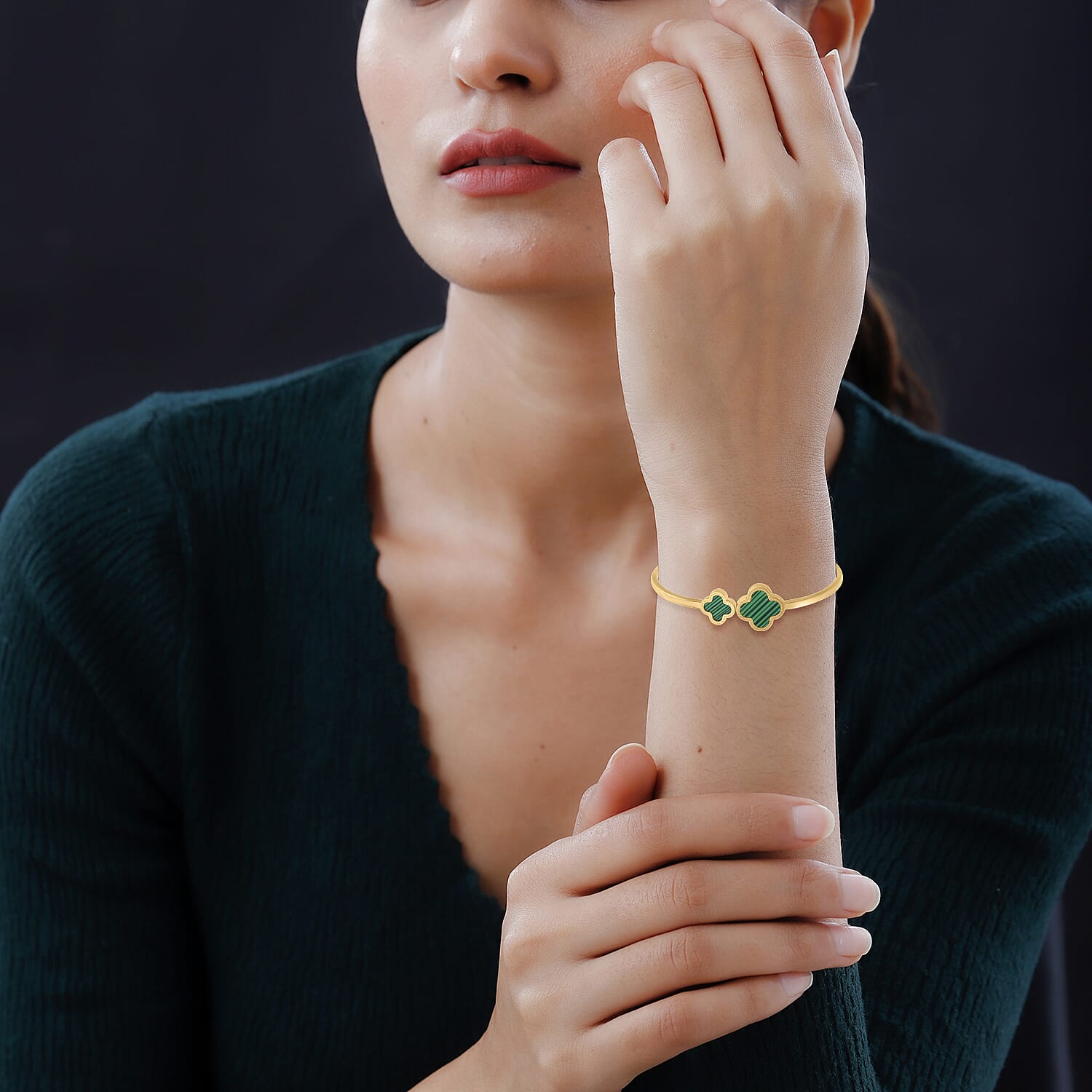 Designer Inspired- Created Malachite Bangle in Yellow Tone (Size - 7) 7929855 2
