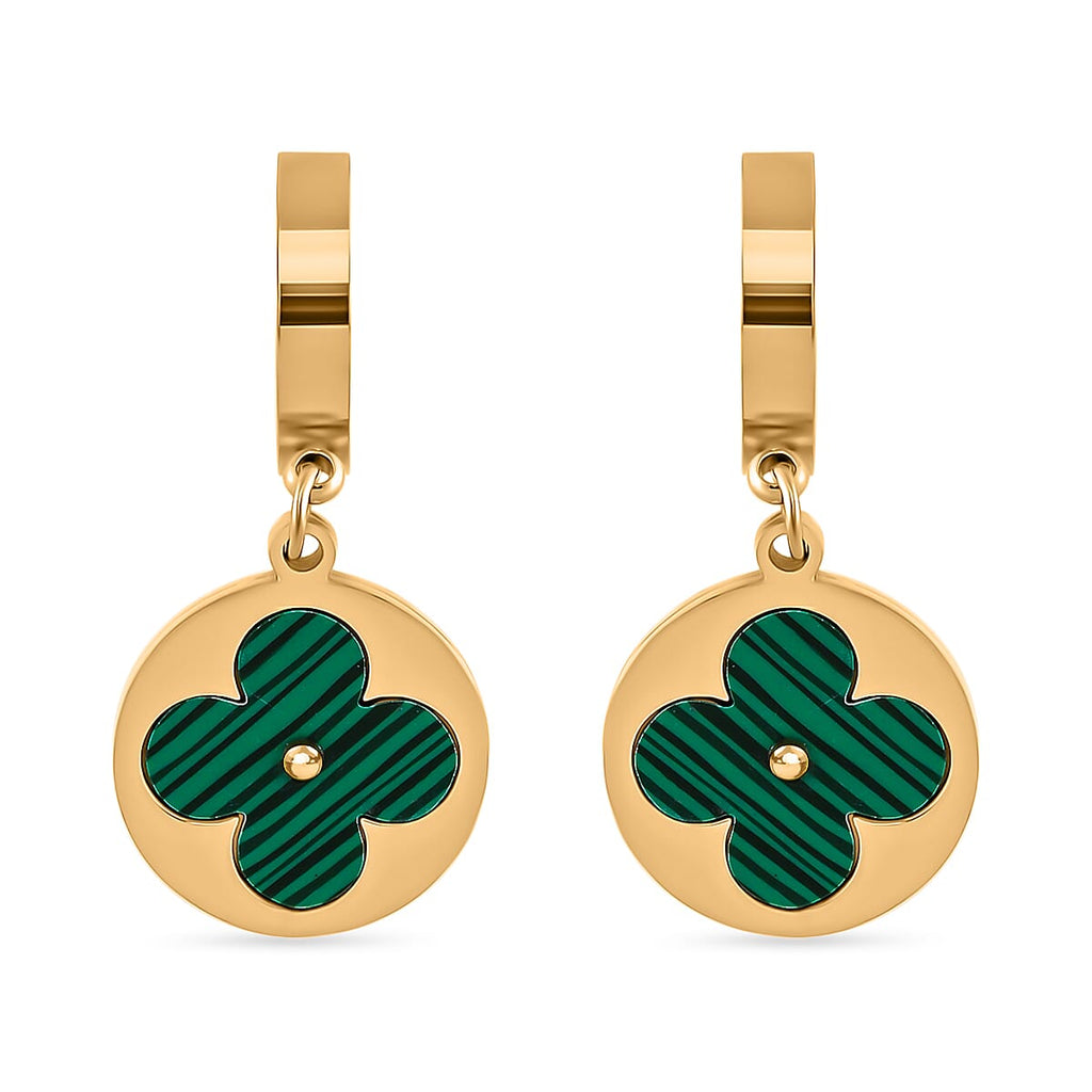 Created Malachite Hoop Earring in Yellow Tone