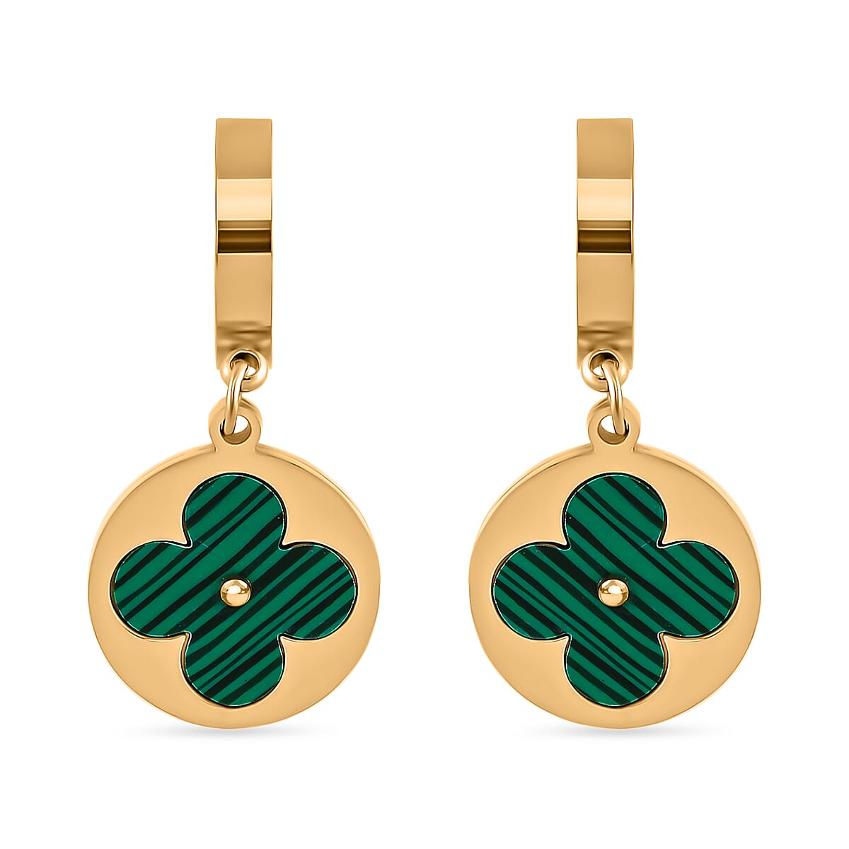 Lab Created Malachite Hoop Earrings in Yellow Tone 7843483 0