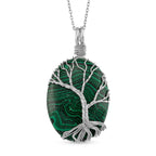 Created Malachite Oval Ethereal Tree of Life Pendant with Chain (Size 20 - 2 Ext) 20.00 Ct.