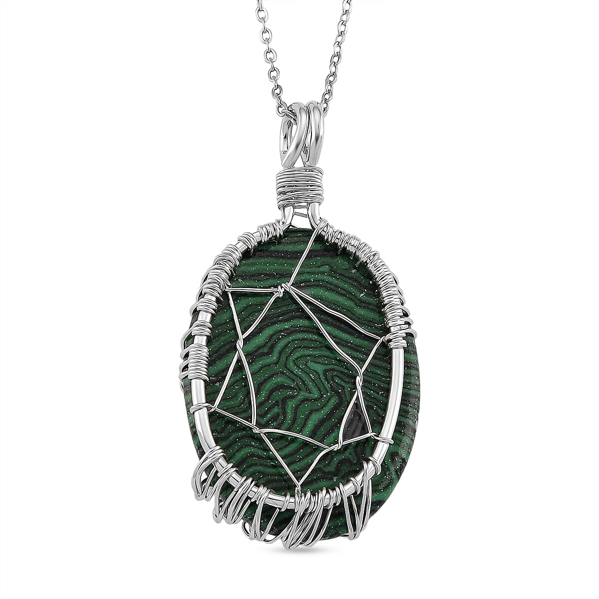 Created Malachite Oval Ethereal Tree of Life Pendant with Chain (Size 20 - 2 Ext) 20.00 Ct. 4426055 5