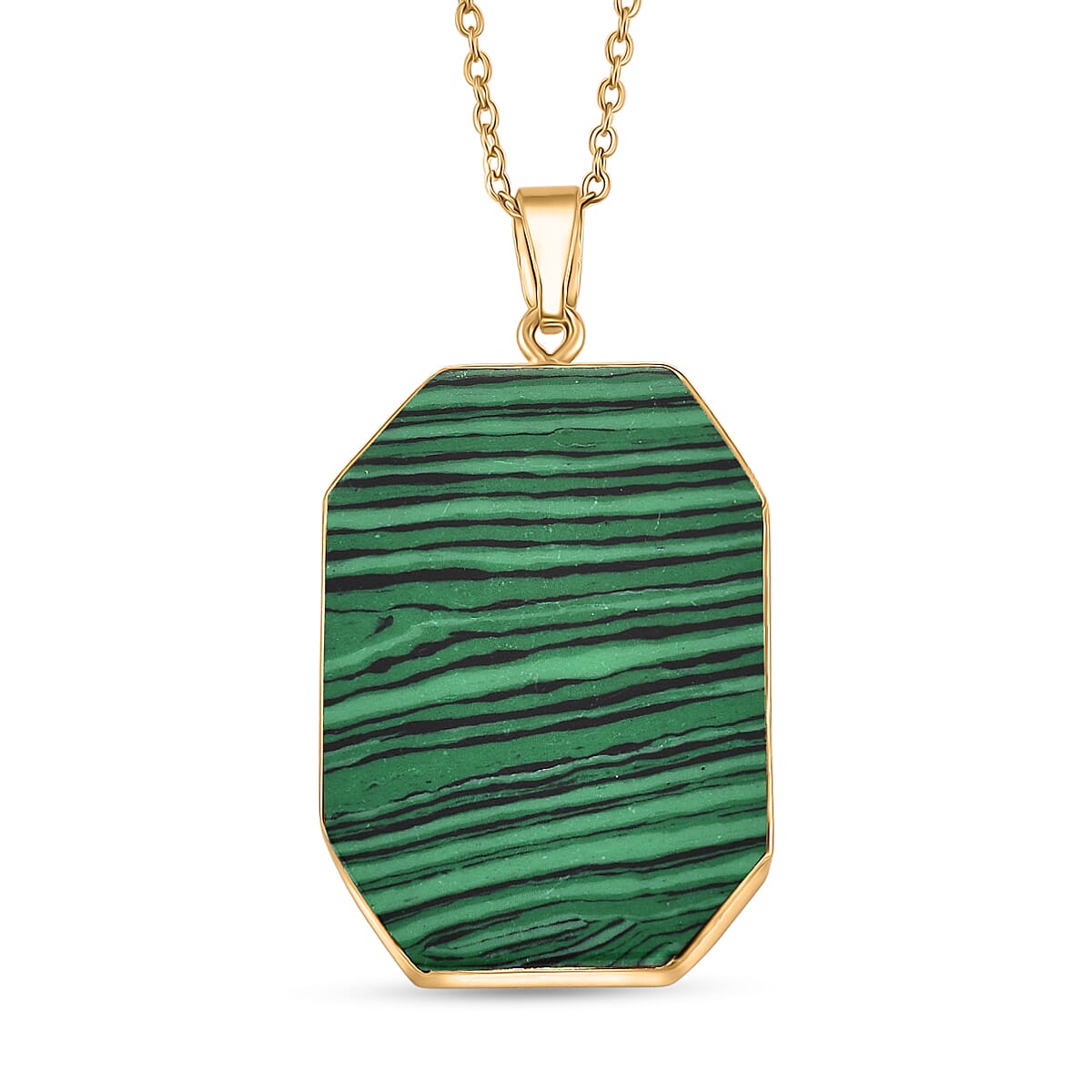 Malachite Solitaire Pendant with Chain (Size 20-2 Ext) 20.00 Ct.(36x25) 4426066 0