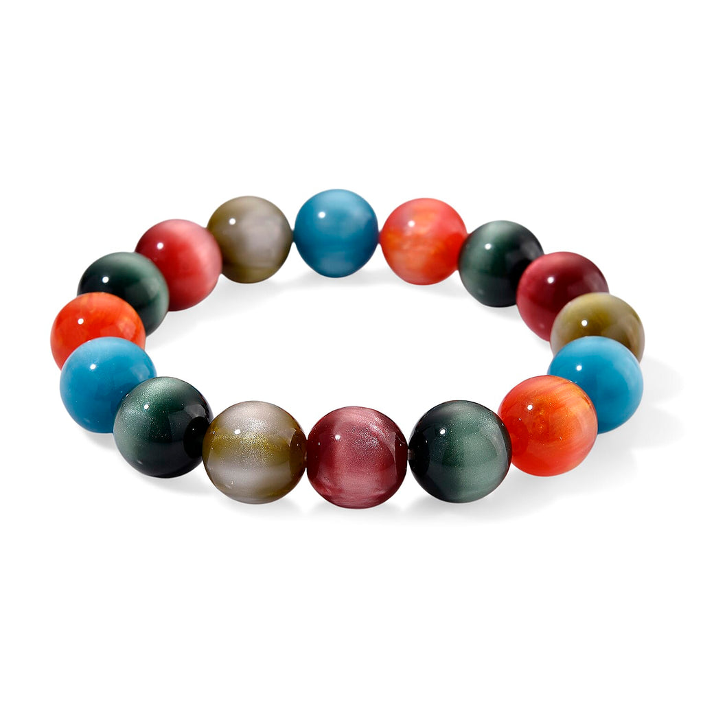 Multi Coloured Cats Eye Style Beads Bracelet (Size 7.5 Strechable) 120.00 Ct.