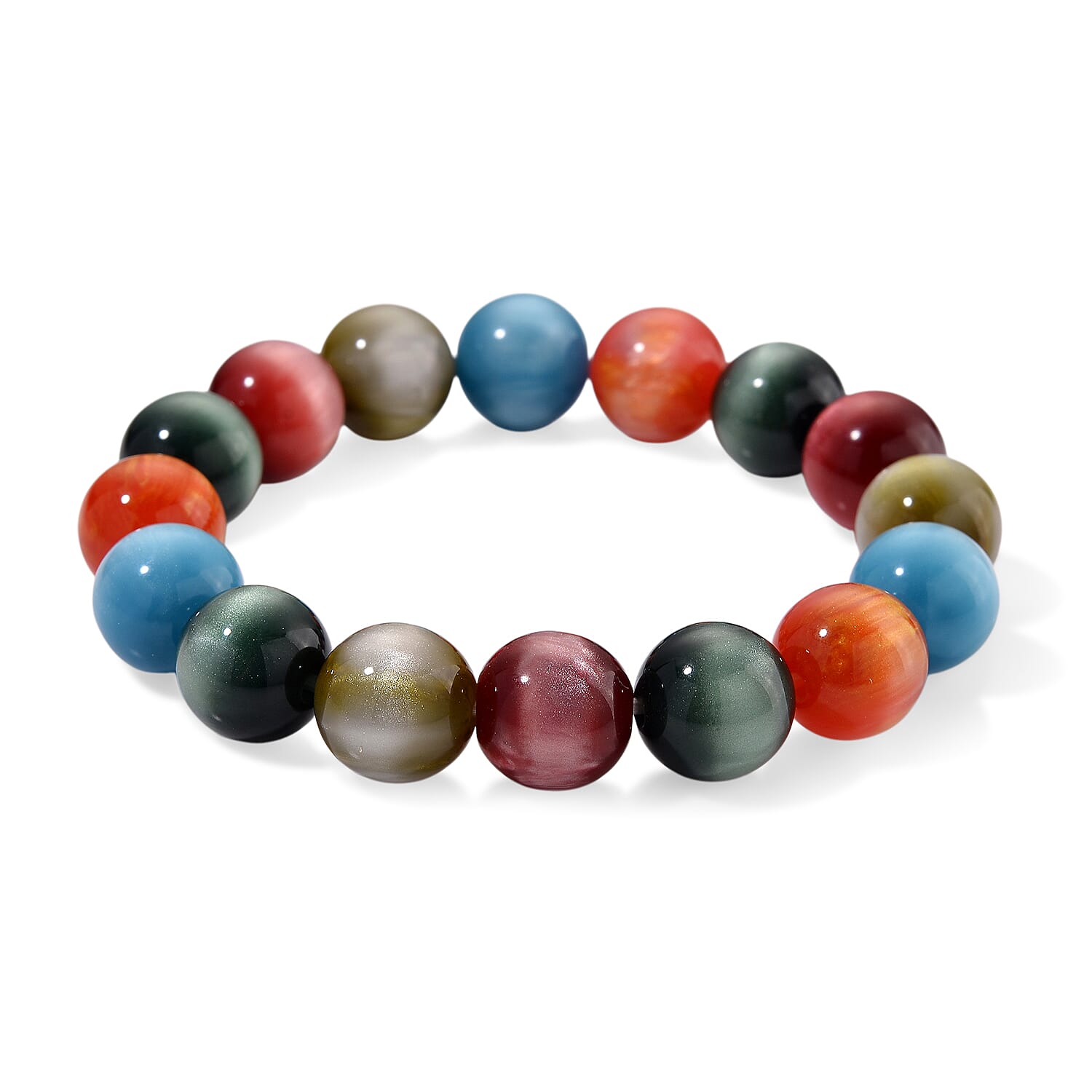 Multi Coloured Cats Eye Style Beads Bracelet (Size 7.5 Strechable) 120.00 Ct. 8213469 0