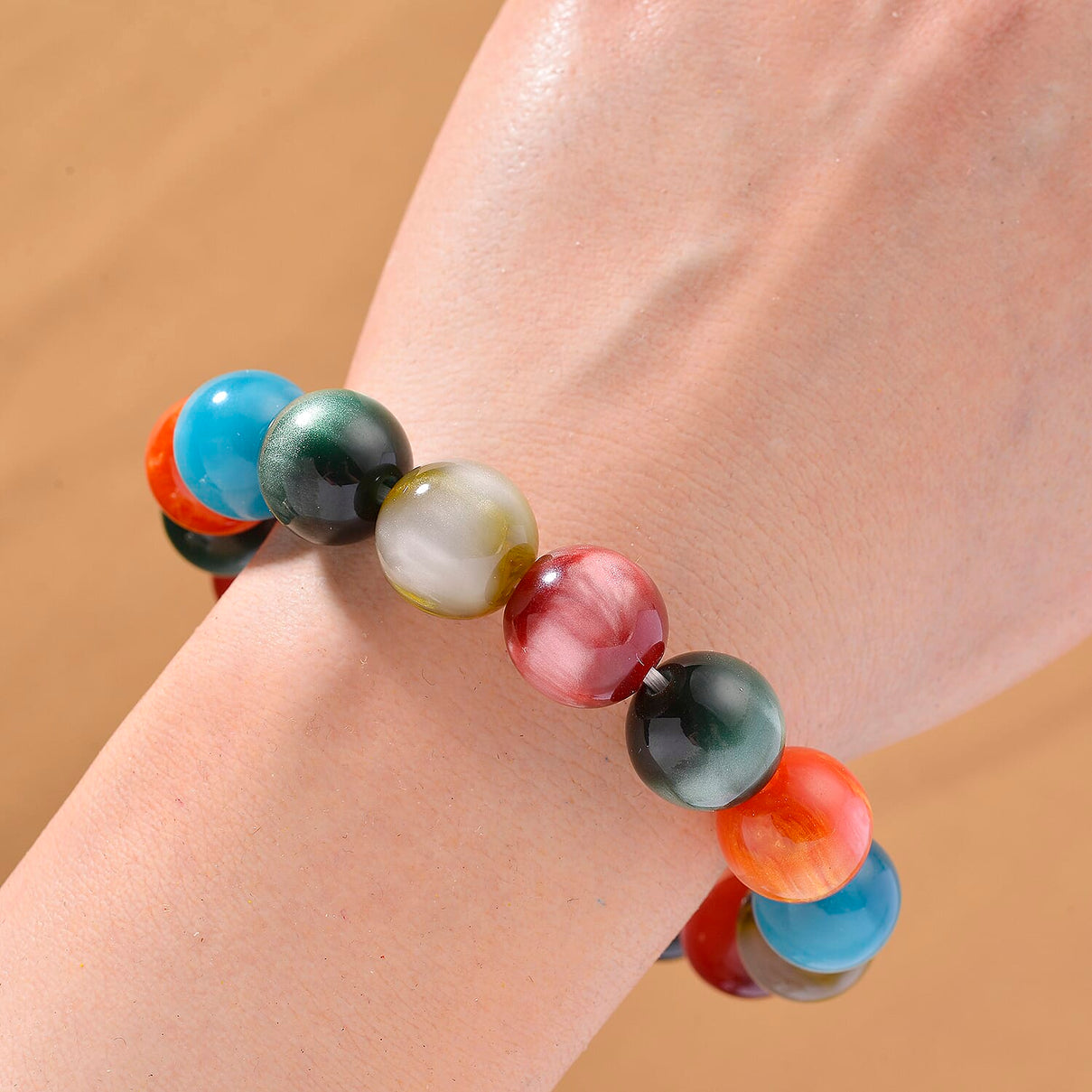 Multi Coloured Cats Eye Style Beads Bracelet (Size 7.5 Strechable) 120.00 Ct. 8213469 2