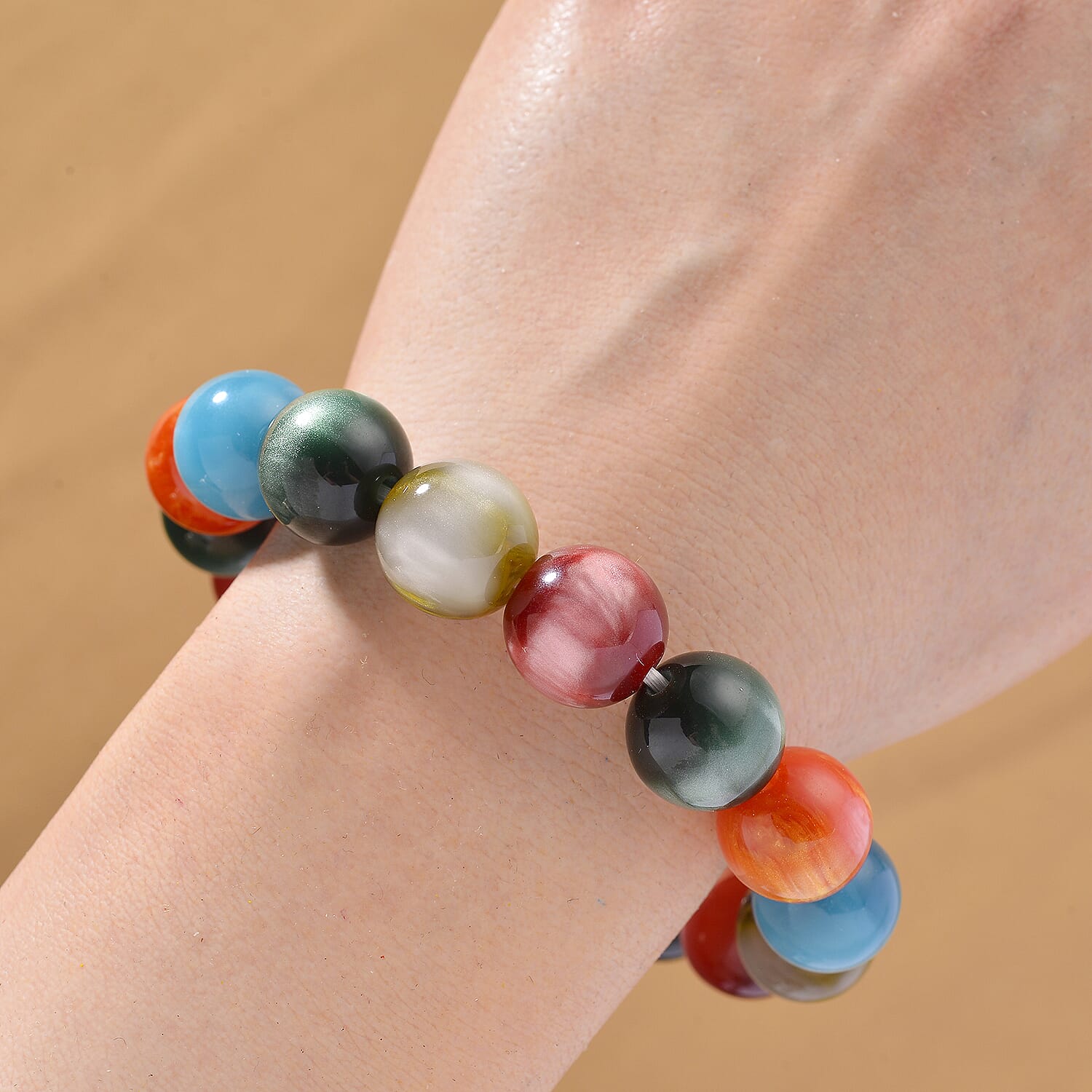 Multi Coloured Cats Eye Style Beads Bracelet (Size 7.5 Strechable) 120.00 Ct. 8213469 2