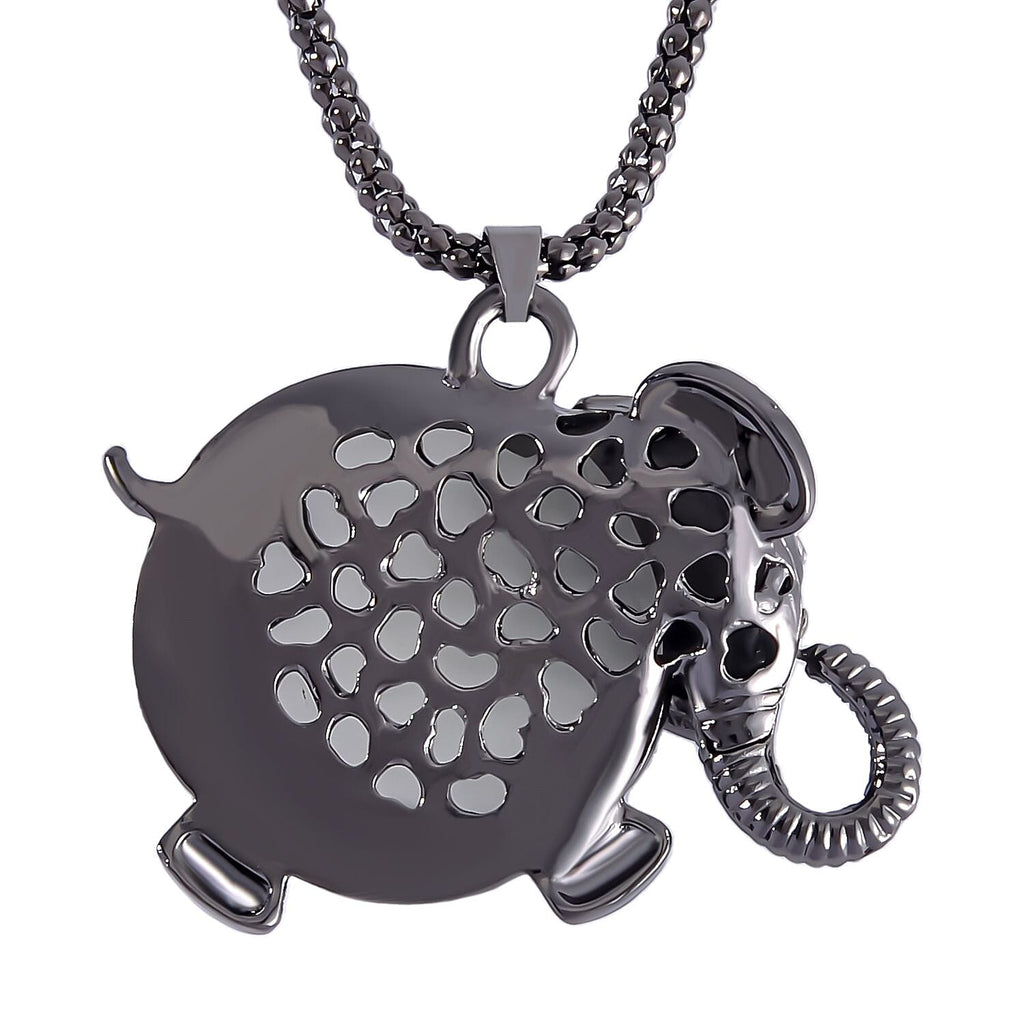 Created White Cats Eye, White & Black Austrian Crystal Elephant Necklace (Size - 28-2 inch Ext.) in Black Tone