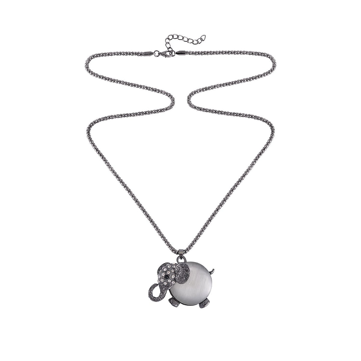 Created White Cats Eye, White &amp; Black Austrian Crystal Elephant Necklace (Size - 28-2 inch Ext.) in Black Tone 7665807 5