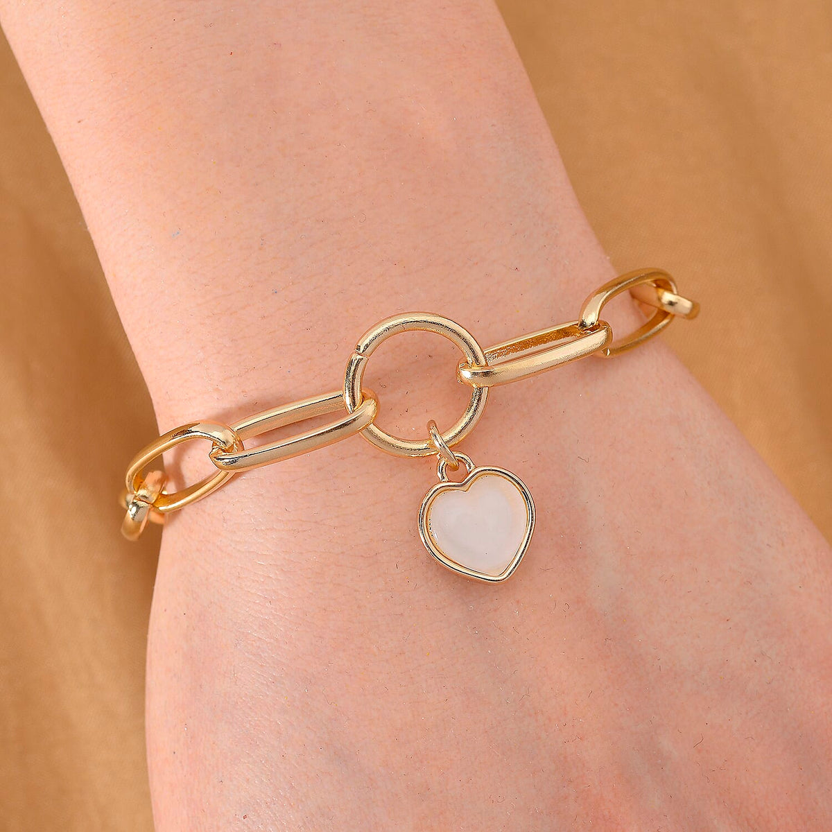 Created White Cats Eye Heart Charm Bracelet (Size 7.5) with Senorita Clasp 7991806 2