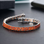 Natural Crimson Fire Opal Bracelet (Size - 8) with GB Lock Box in Rhodium Overlay Sterling Silver 5.16 Ct, Silver Wt. 15.58 Gms.
